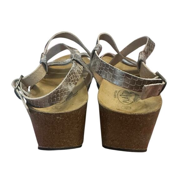 Women 41 10 Plakton Platform Wedge Sandals Shoes Strappy Leather Gold Print - Picture 4 of 8